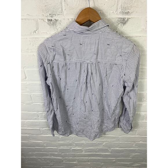 Rails Rocsi Flocked Button Up Long Sleeve Lightning Bolts Pinstripe White SZ XS - Picture 2 of 5